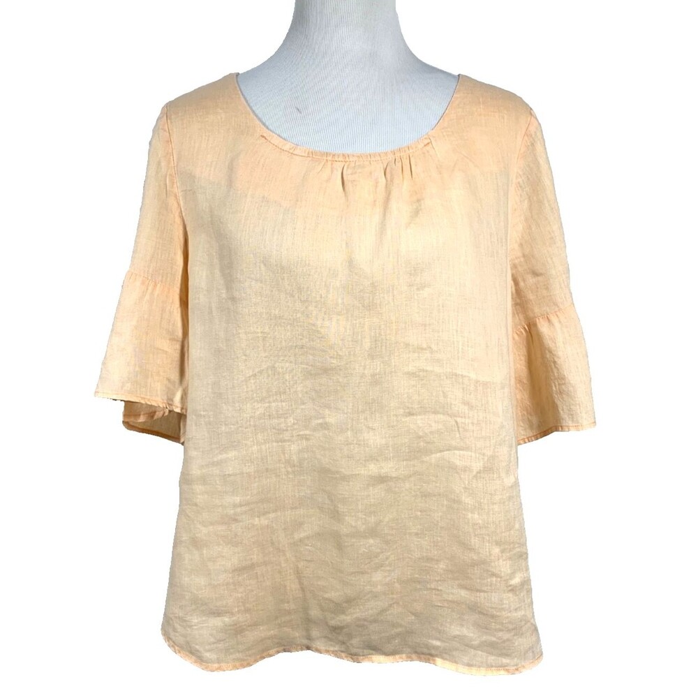 Sundance Willa Whisper Linen Flutter Sleeve Top Large Peach Pastel Lagenlook - Picture 2 of 10